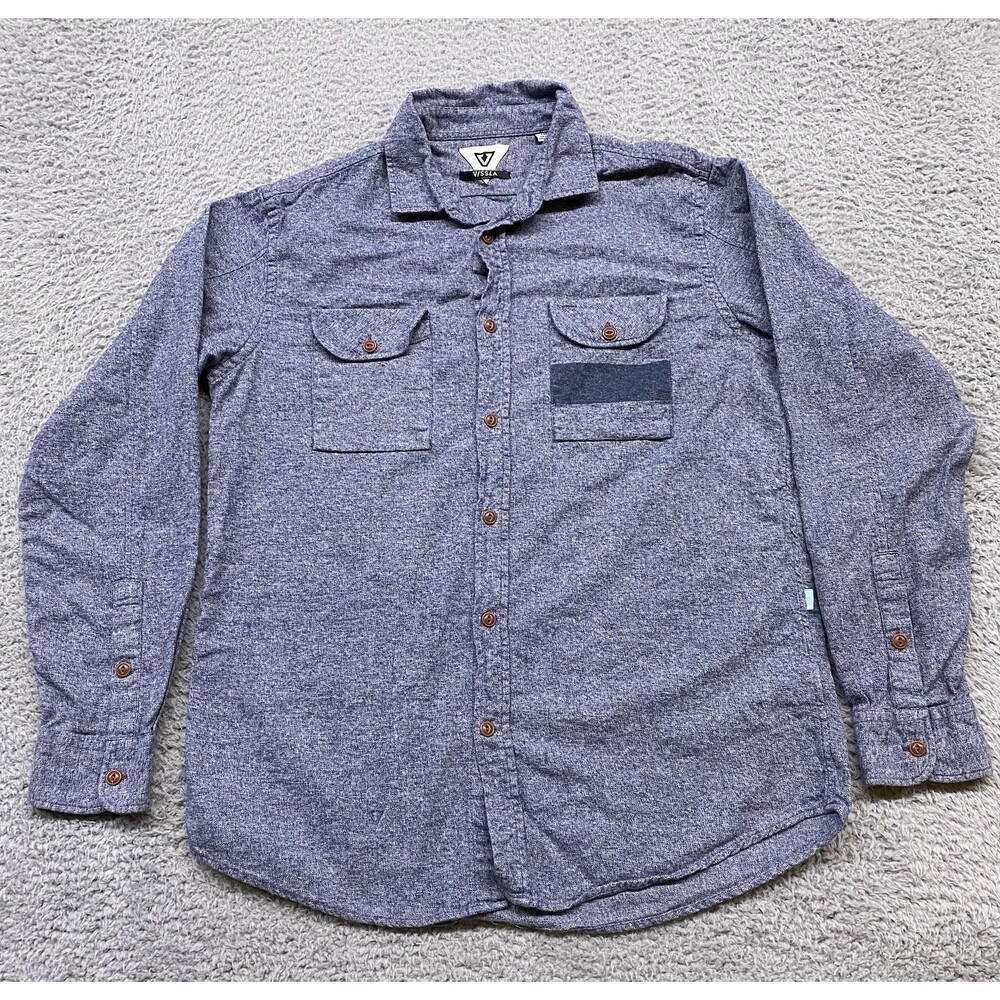 Vissla Shirt Mens Large Blue Button up Long Sleeve Casual Outdoor
